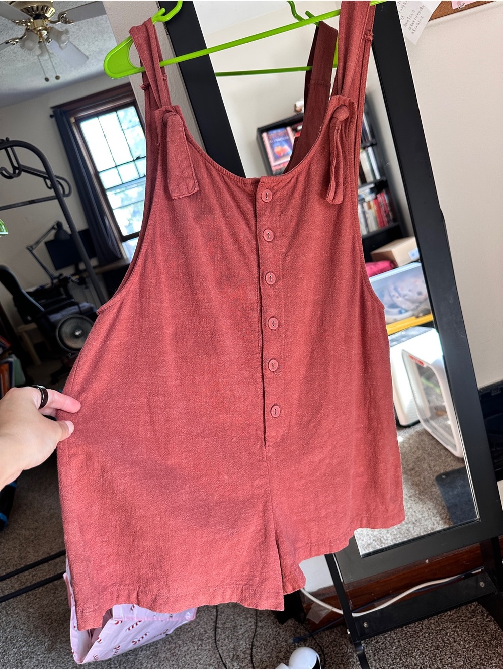 Forever 21 Rust Button-Front Tie-Shoulder Romper